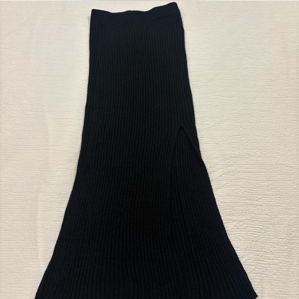 Cotton On Black Ribbed Midi Skirt with Side Slit